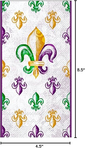 Miniatura 2 de IHR Ideal Home Range Servilletas desechables de 3 capas de papel de mano, 8.5 x 4.5 pulgadas, Mardi Gras Fleur De Lis, 16 unidades