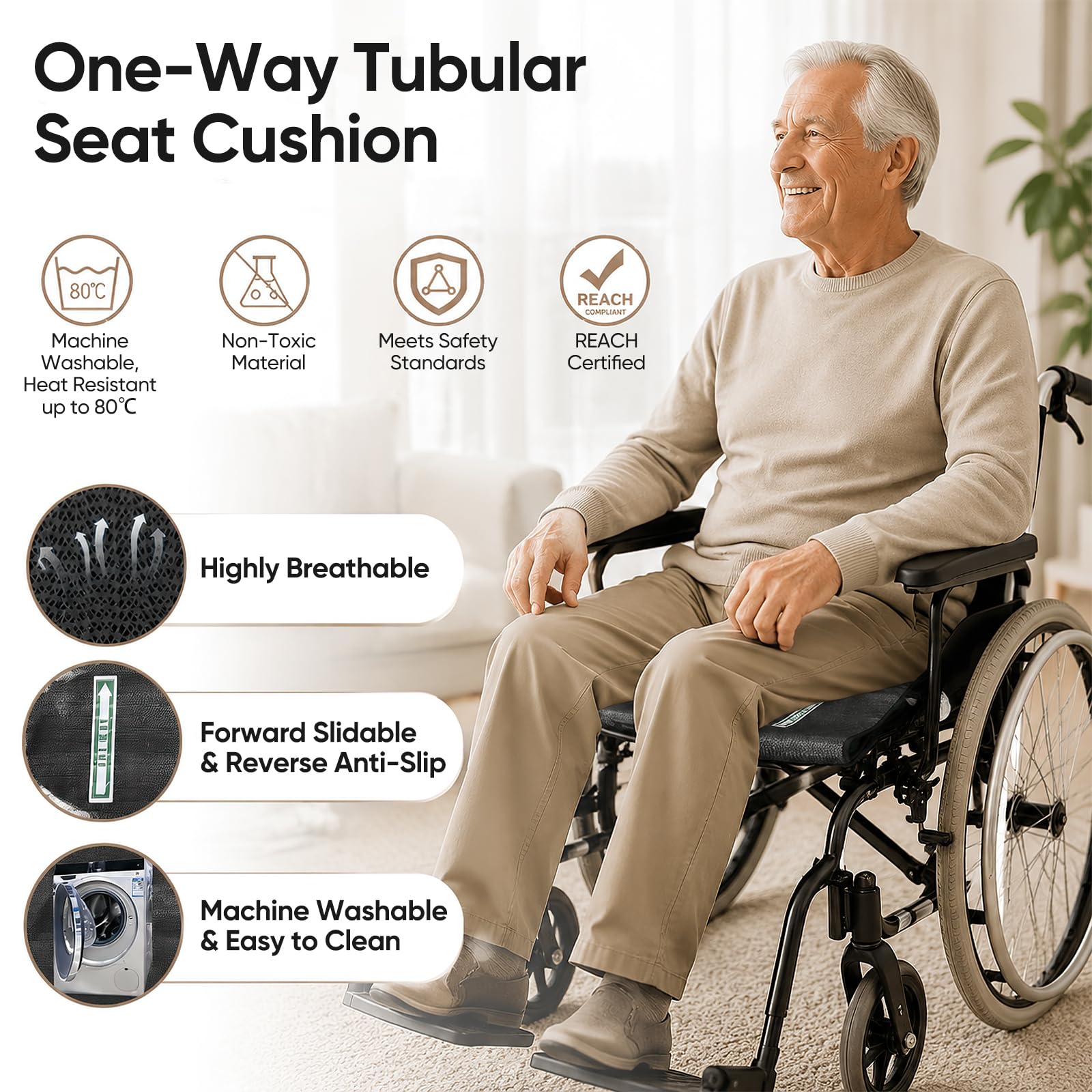 Coussin Pour Fauteuil Roulant, Coussin Siège Antidérapant Glissement Unidirectionnel Antidérapant Prévention Chutes Et Personnes Situation Handicap Adapté Aux Fauteuils Roulants Chaises 43,2 X 43,2 Cm