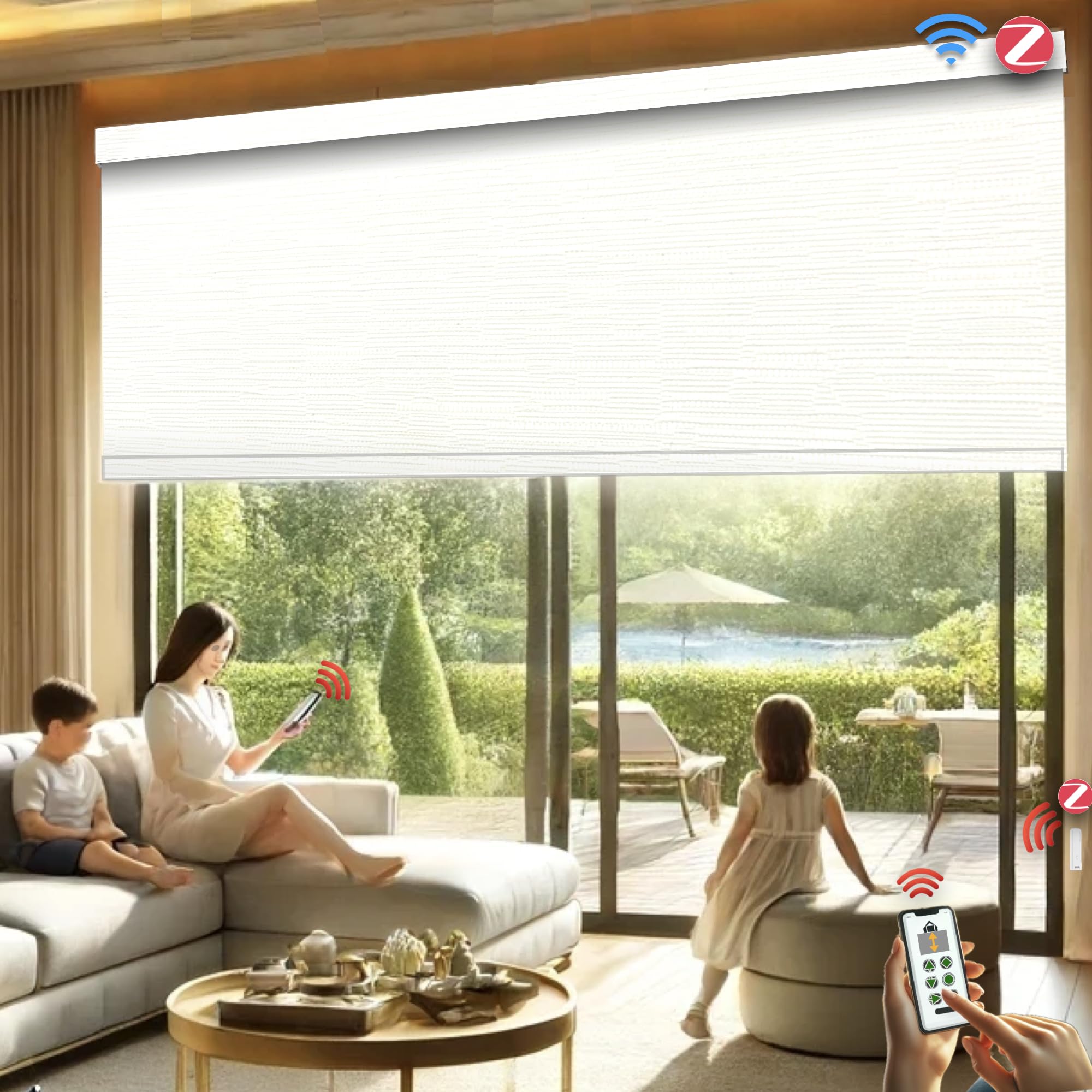 HILADUOMotorized Roller Blinds Customized Size Width 20-105 Inches Window Roller Shades with Fabric Insert Aluminum Valance Style, Made in USA