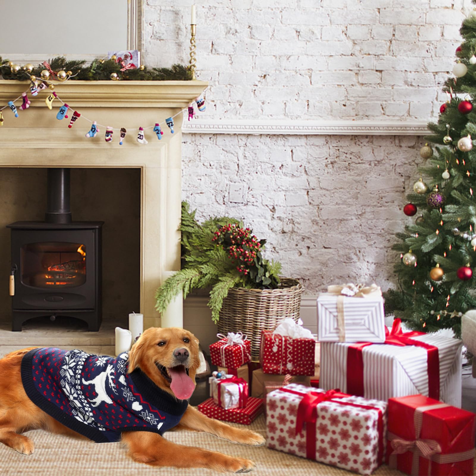 SCENEREAL Strickwaren Hundepullover Winterkleidung - Weihnachten Hund Pullover Xmas Kleidung Warme Mäntel Klassisches Muster
