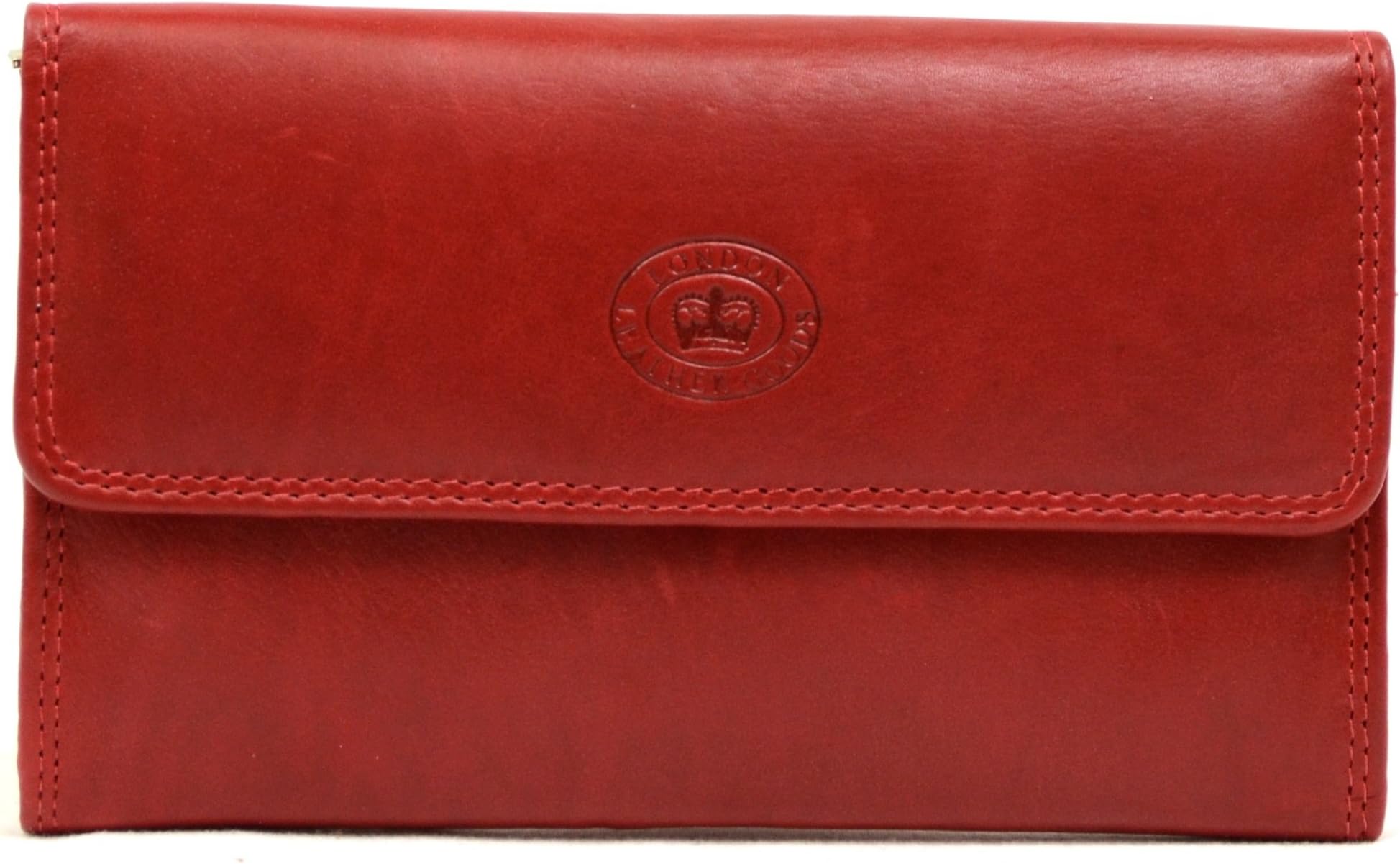 Ladies / Womens Leather Slim Purse with Magnetic Popper Opening - Dark Red