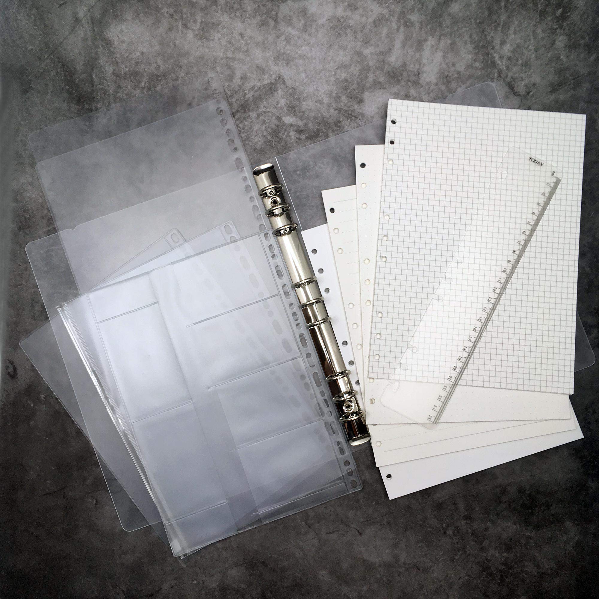 Zelten Refills/Loose Leaves for B5 Cover Ring Binder/Personal Organiser/Planner(B5 9 Holes, Cover with Pages and Pouches Set)