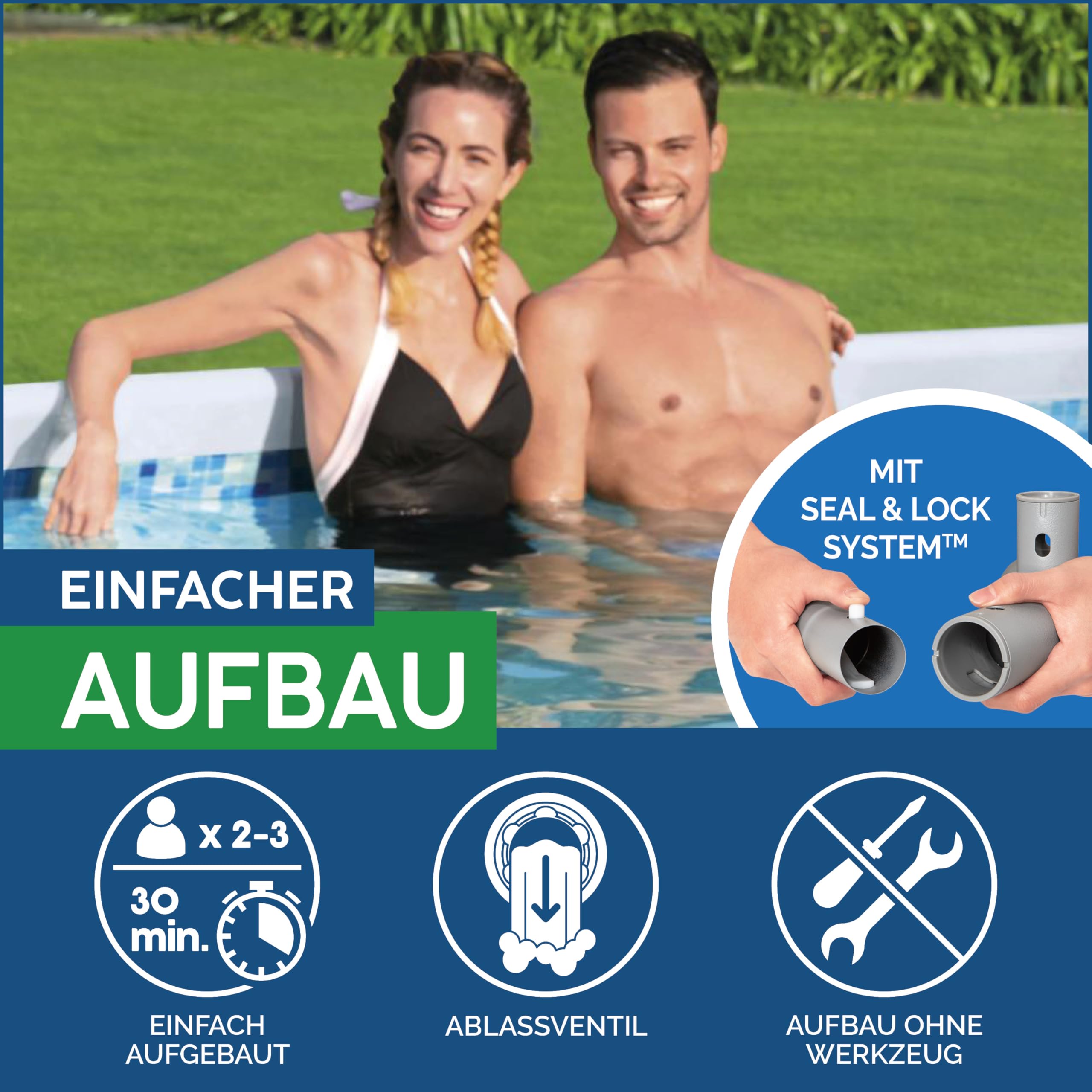Bestway Power Steel Frame Pool Set oval 305 x 200 x 84 cm mit Filterpumpe grau