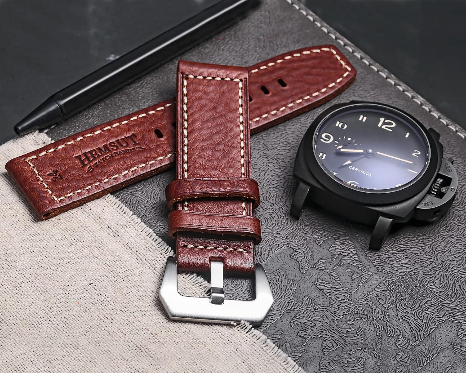 Hemsut Genuine Leather Watch Band, Retro Vintage 20 22 24 26mm Handmade Replacement Leather Watch Strap for Men and Women - Image 2