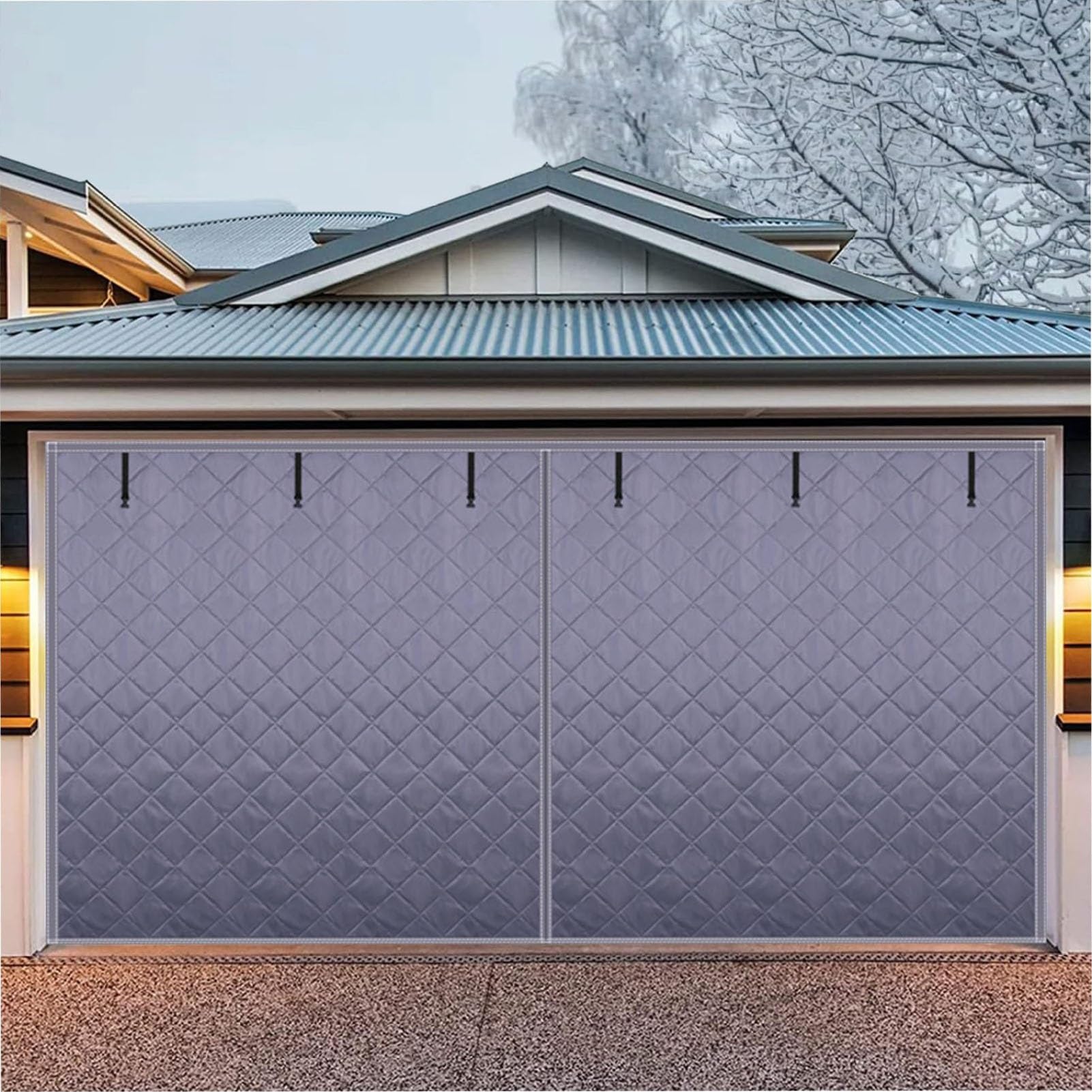 Housse isolante pour porte de garage grise en coton imperméable 244 x 275 cm