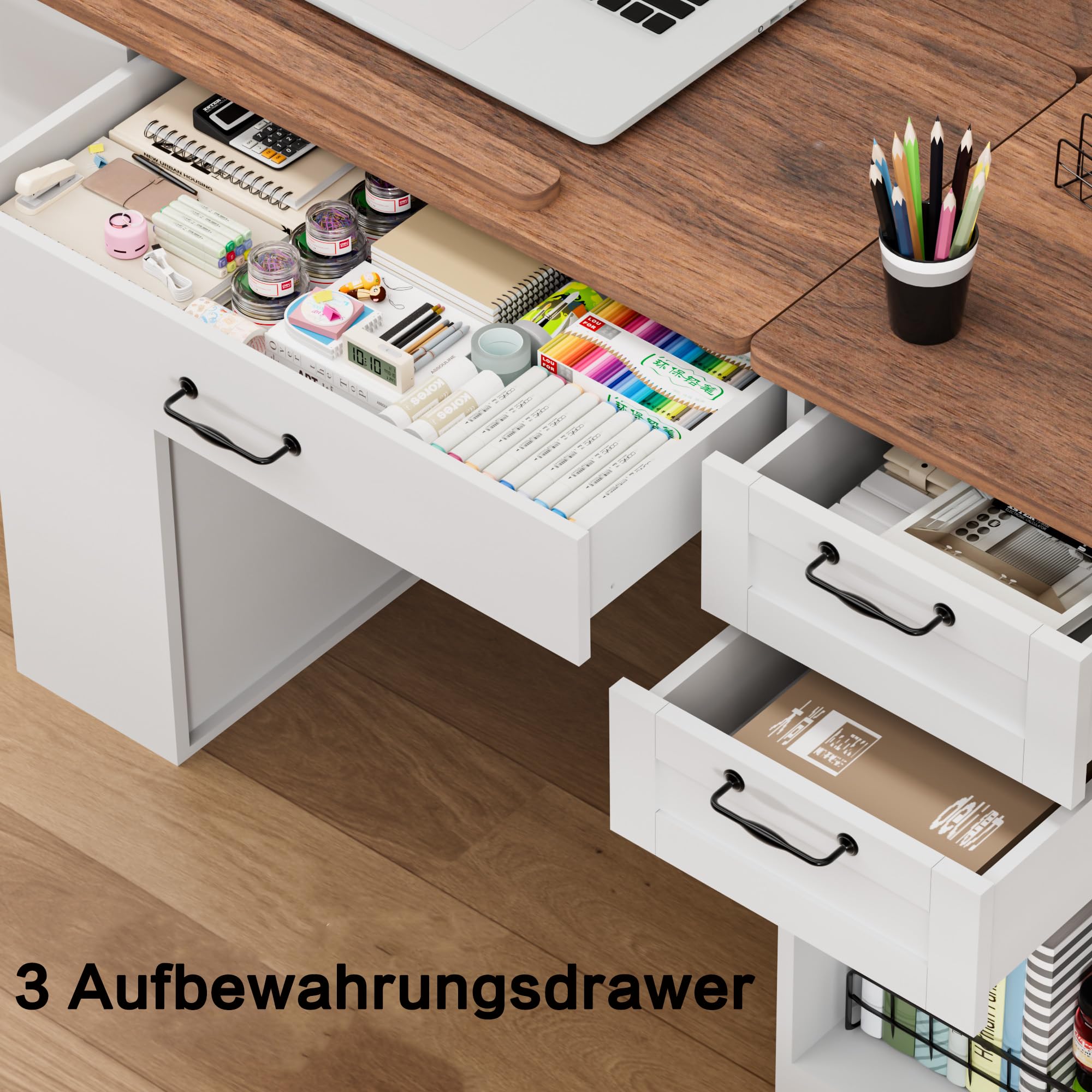 Zeichentisch mit Aufbewahrungsschrank und Schubladen, Verstellbarer Zeichentisch mit offenen Regalen, Kunst- und Handwerkstisch für Künstler, Maler