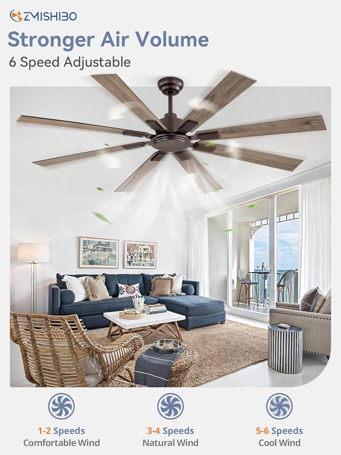 ZMISHIBO 65 Inch Oil Rubbed Bronze Ceiling Fans No Light with Remote, Indoor/Outdoor Farmhouse Ceiling Fan Without Light for Living Room Patio, 6 Speed Reversible Quiet DC Motor, Dual Finish Blades - Image 2