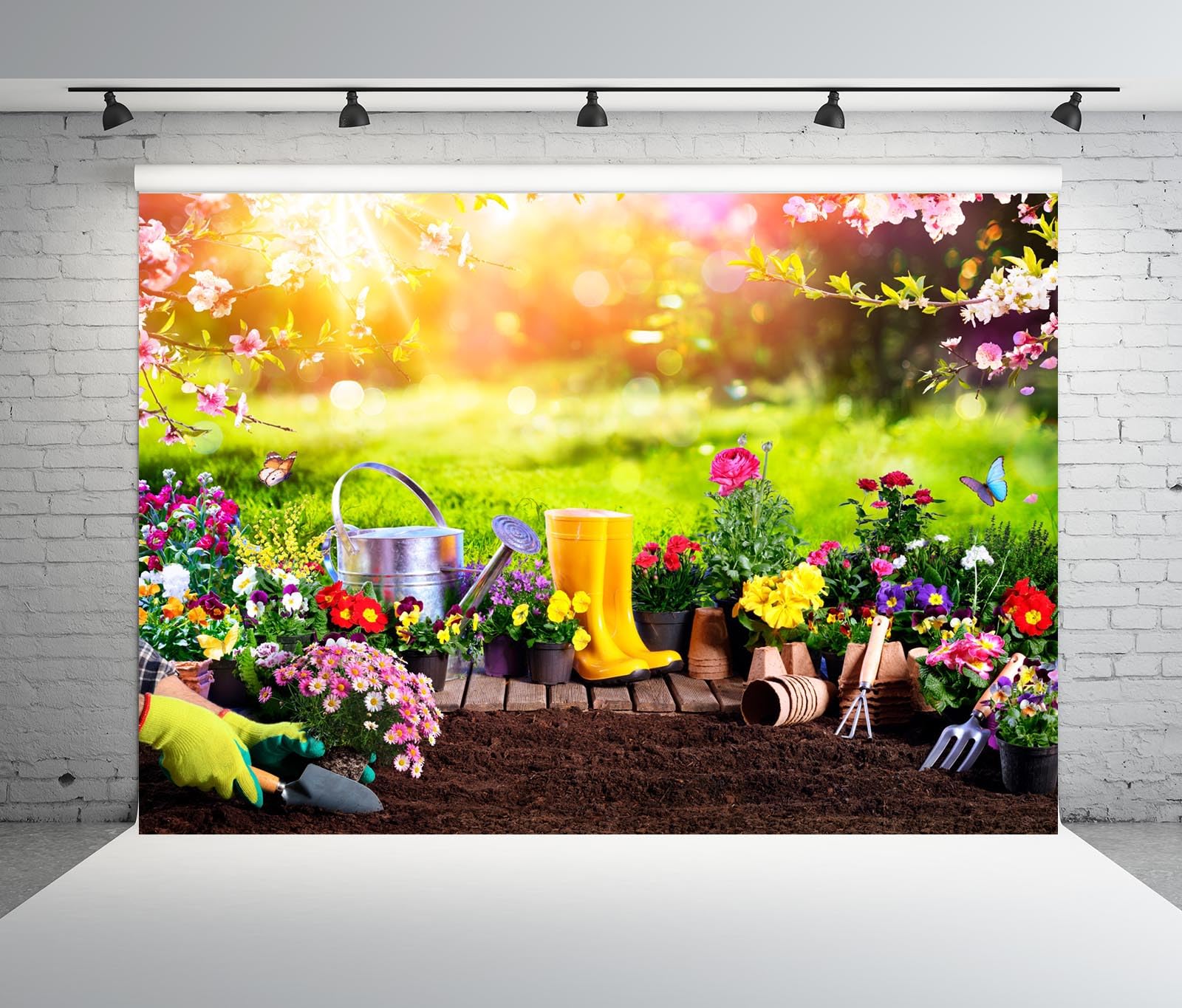 BELECO 3x2.5m Ostern Frühlingsgarten Hintergrund, blühende Pflanzen Gartengeräte Hofszene, Baby Kleinkind Ostern Festporträt Studio Fotobooth Zubehör