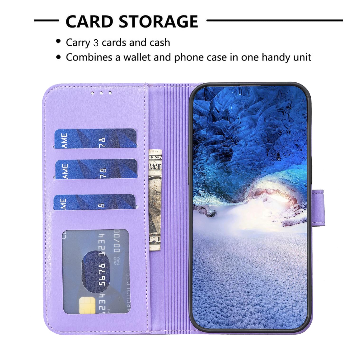 Thoankj Nokia C32 Case Flower Clover Shockproof PU Leather Slim Flip Wallet Phone Cover for Women Girls with Card Holder Stand Magnetic Folio Protective Case for Nokia C32 Purple - Image 3