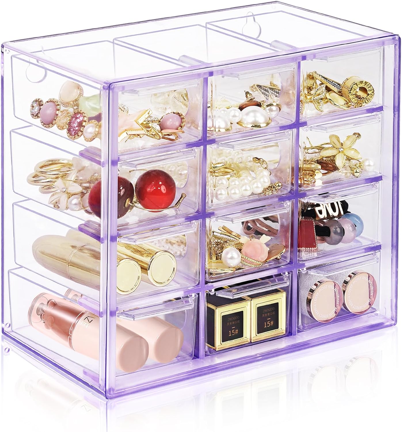 Desk Storage Organizer with 12 Mini Drawers, Stackable, Purple
