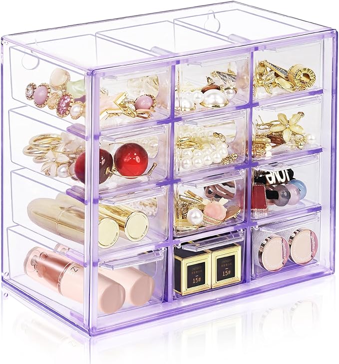 Amazon.com: FODIENS Desk Storage Organizer with 12 Mini Drawers, Clear ...