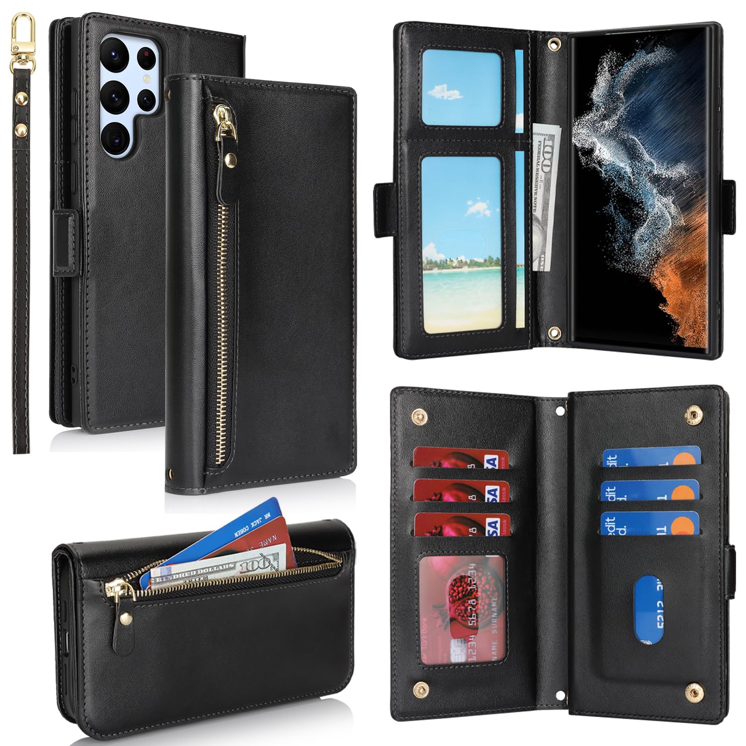 SunYoo for Samsung Galaxy S22 Ultra Case Wallet with Card Holder,Galaxy S22 Ultra Wallet Case for Women Men with Stand,PU Leather Zipper Pocket