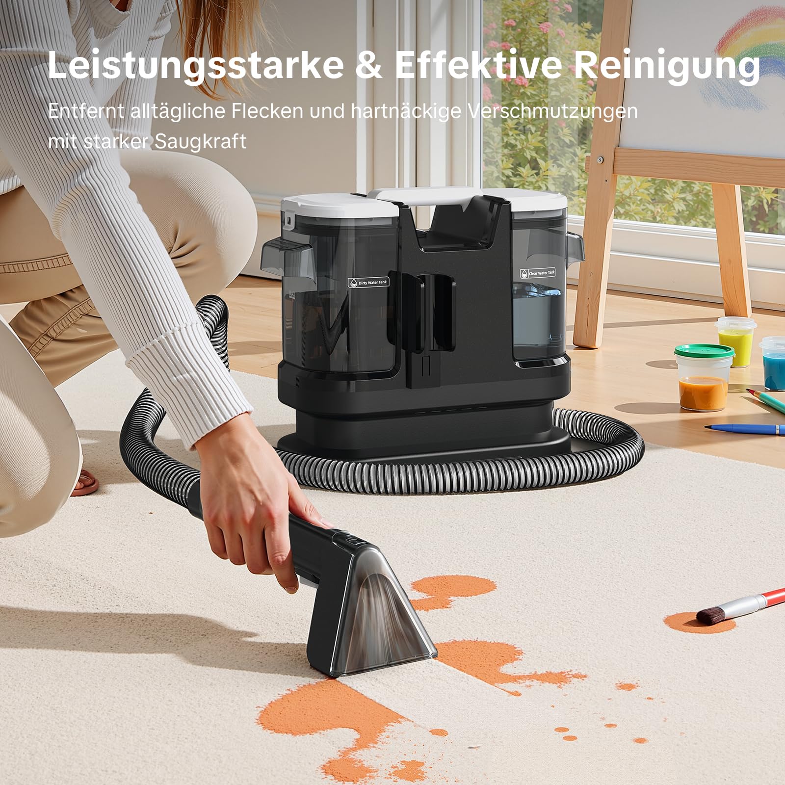 Polsterreiniger Gerät, 600W Nasssauger mit 20.000 Pa Saugleistung, Teppichreiniger Waschsauger mit 1,75L/1L Tank, Fleckenreiniger für Sofa, Teppich, Polster, Treppen & Auto