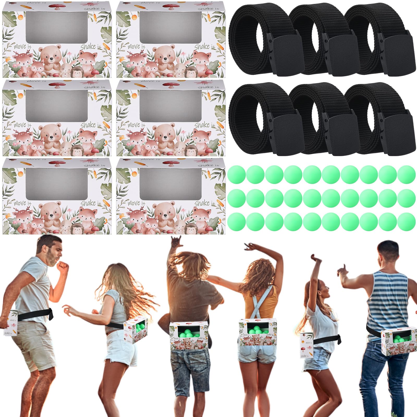 VioraWhite 6 Sets Safari Animal Baby Shower Games Bridal Funniest Baby Shower Play, Interactive Balls for Boy or Girl, Table Tennis Twerk Game(Forest,