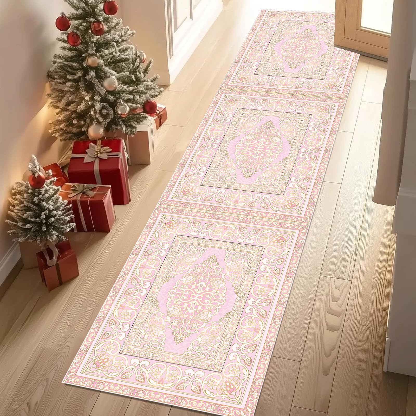 Barock Geblümt Teppichläufer Waschbar Rutschfest 60x180 cm, Viktorianisch Dekoration Orientalisch Blumen Küchenteppich Teppich Bettumrandung Schlafzimmer für Flur Eingangsbereich Wohnzimmer Teppiche