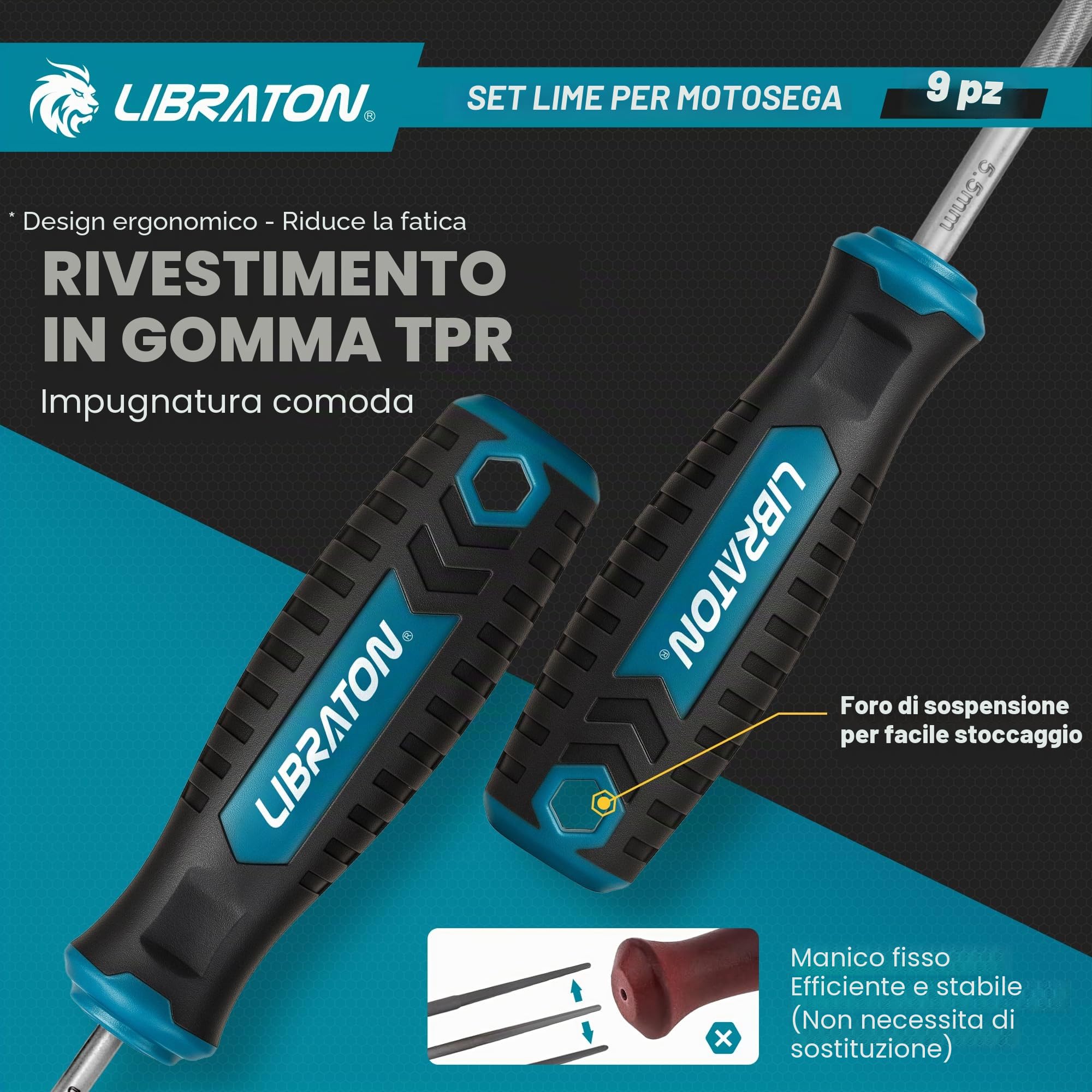 Set di lima per motosega LIBRATON, lima da 4 mm, 4,8 mm, 5,6 mm per affilatura motosega, affilatore per motosega, lima per catena di motosega rotonda, lima piatta da 15 cm, calibrato di profondità