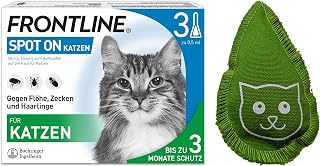 FRONTLINE Spot ON Katze gegen Zecken, Flöhe & Haarlinge - für alle Größen | 3x Pipetten für bis zu 3 Monate Schutz - einfache Anwendung, gute Verträglichkeit - wasserfest + Baldriankissen