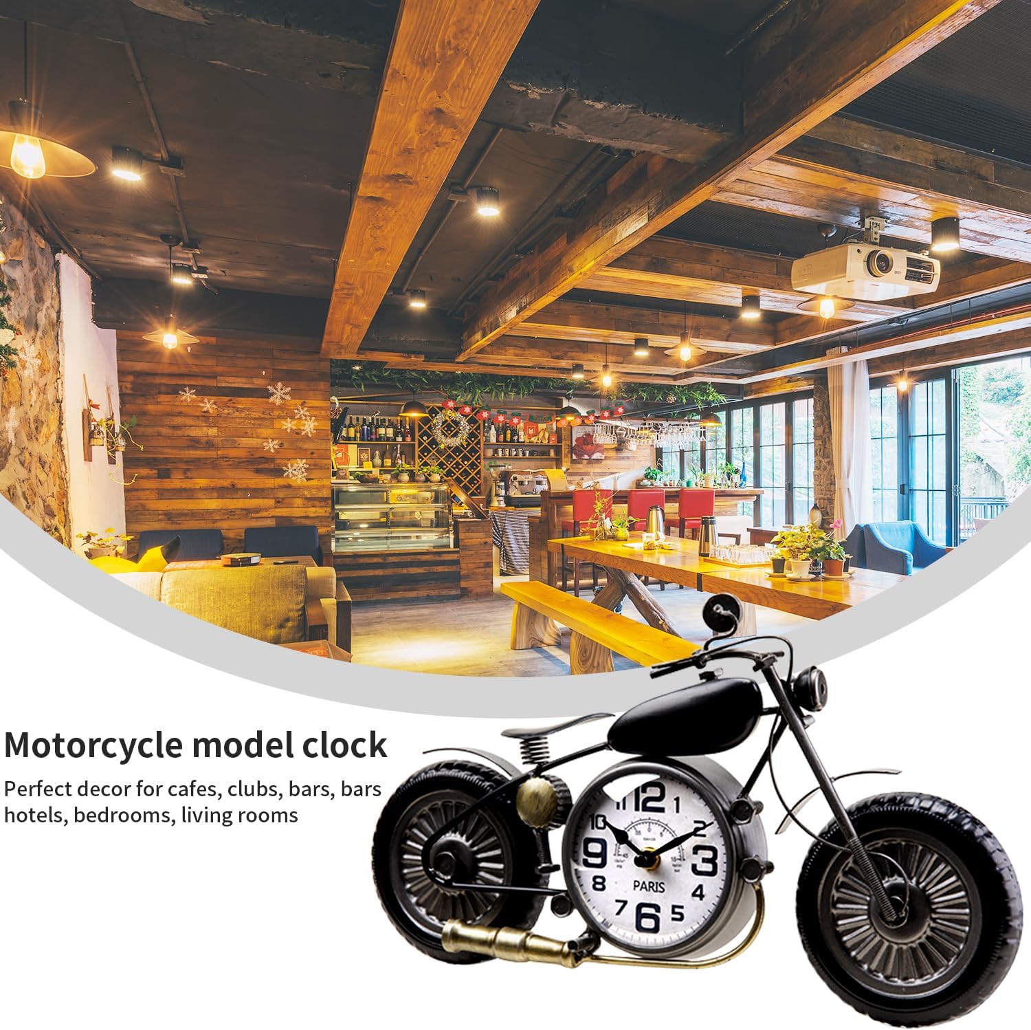 Dankeit Motorcycle Tabletop Clock, Retro Black Metal Clock, 12" x 10", Battery Operated, Silent, No Ticking, For Bedroom, Dining Room, Home Office, Living Room, Kid's Room