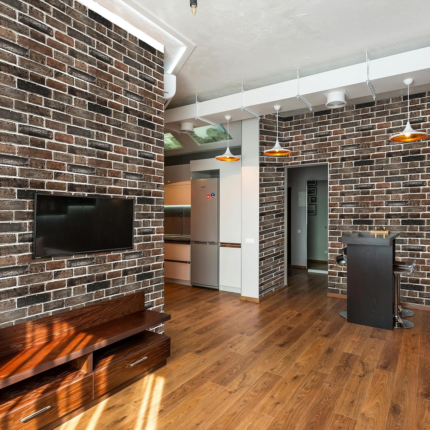 Ohmywor Brick Wallpaper Peel and Stick Wallpaper, 17.7"×118.11" Brown Brick Wallpaper 3D, Vintage Brick Contact Paper, Brick Texture Self Adhesive Removable Waterproof Wallpaper for Bedroom Decor