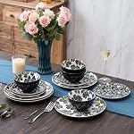 12-pieces Ensemble de vaisselle en céramique Ensembles de plaques Service pour 4, Ensembles de bols, Ensembles en grès, 12pcs Assiette et bol pour cuisine
