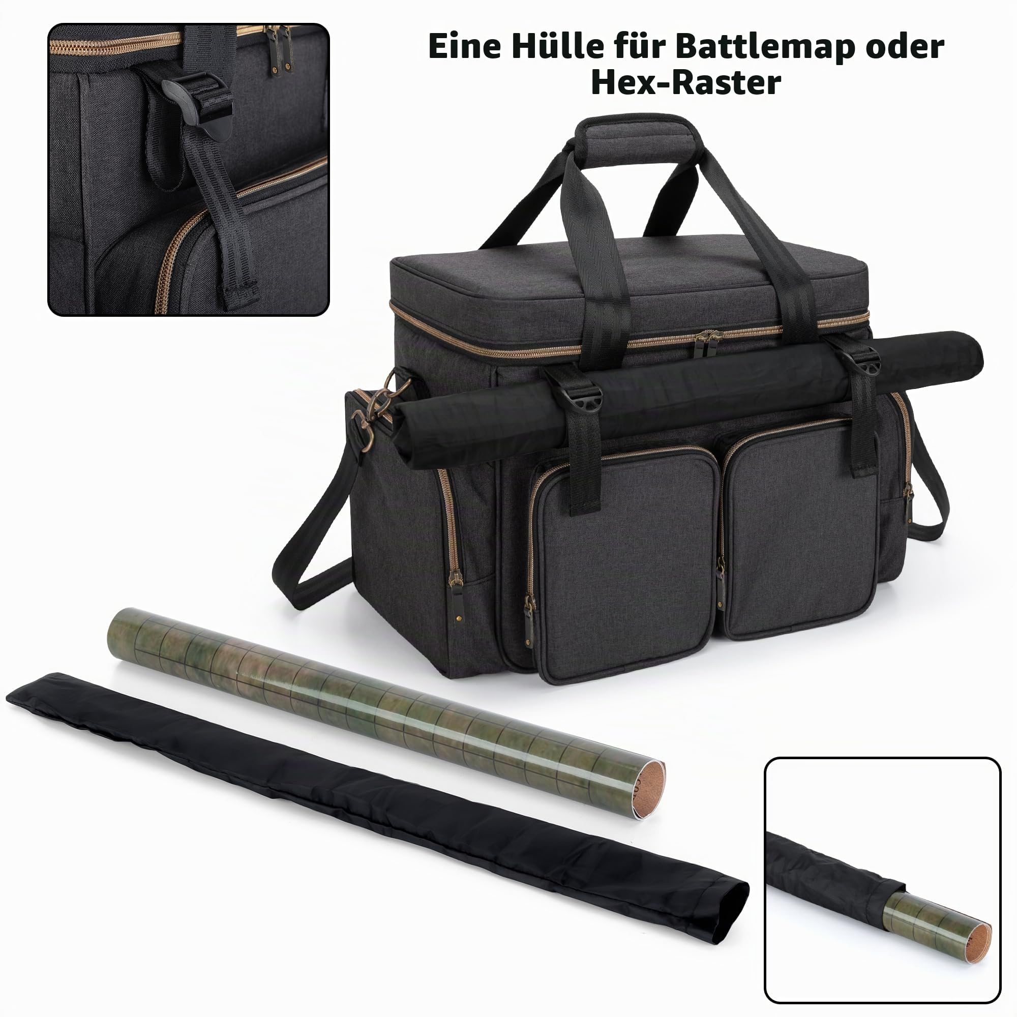 Trunab Tabletop RPG Abenteurer Tasche Kompatibel mit Dungeons und Dragons, DND Reisetasche mit Schaumstoff-Lagerungsraum, Würfel- und Token-Taschen und Battle Map Träger