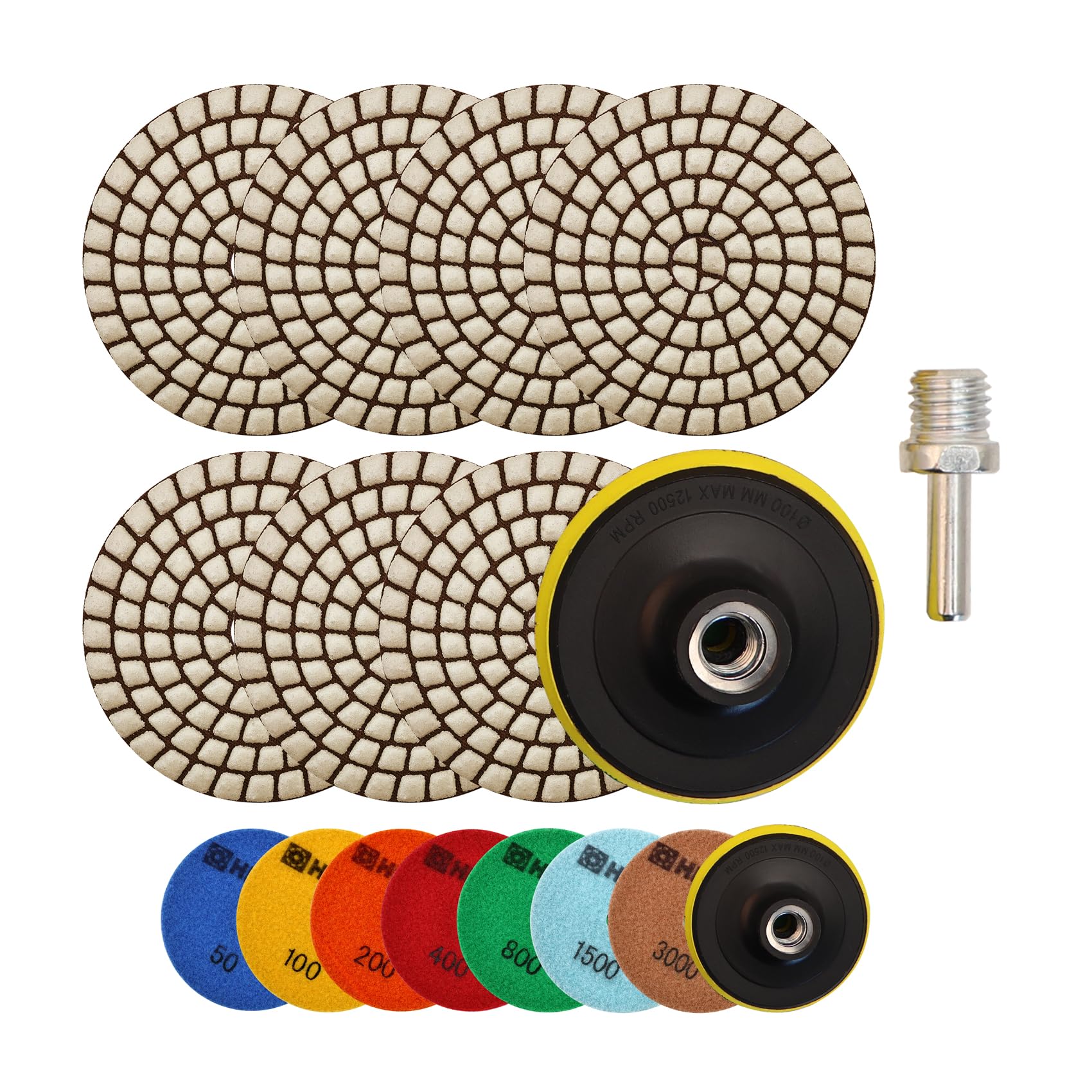HIGHDRIL Lot de 7 tampons de polissage diamantés secs #50-3000 M14 pour marbre granit