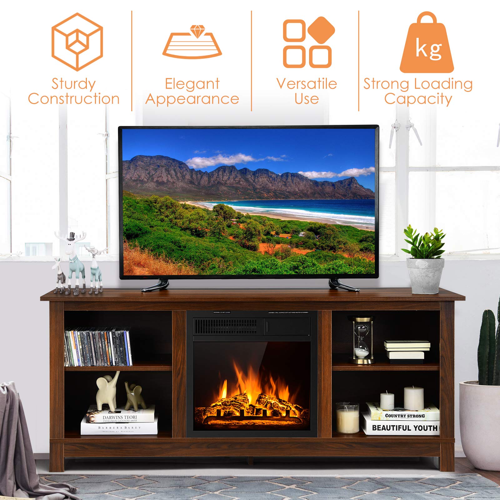 Tangkula Fireplace TV Stand for TVs up to 65 Inches, 58 Inches Media