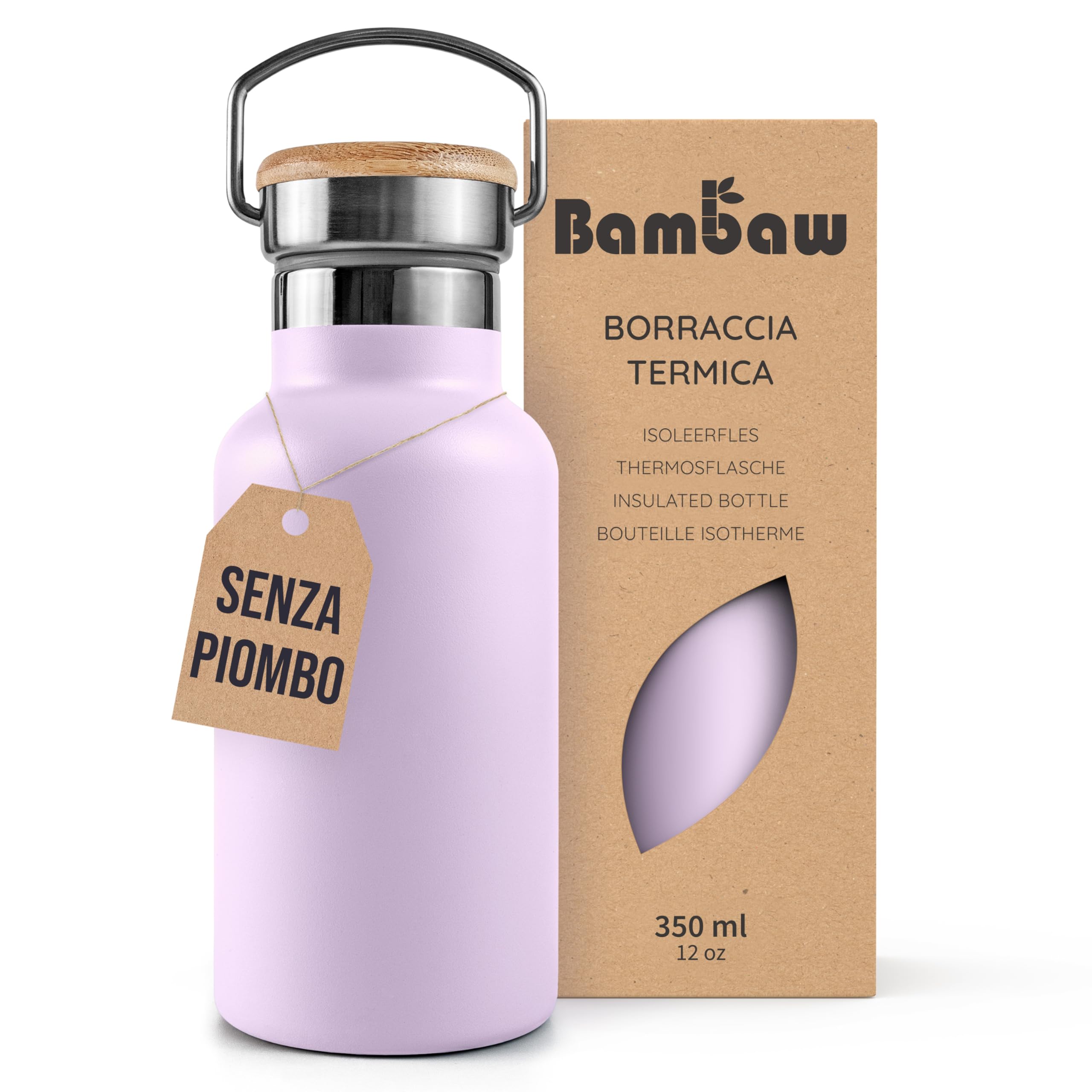 Bambaw Bottiglia Termica 350 Ml Per Scuola, Riutilizzabile In Acciaio Inox, Color Lavanda-image