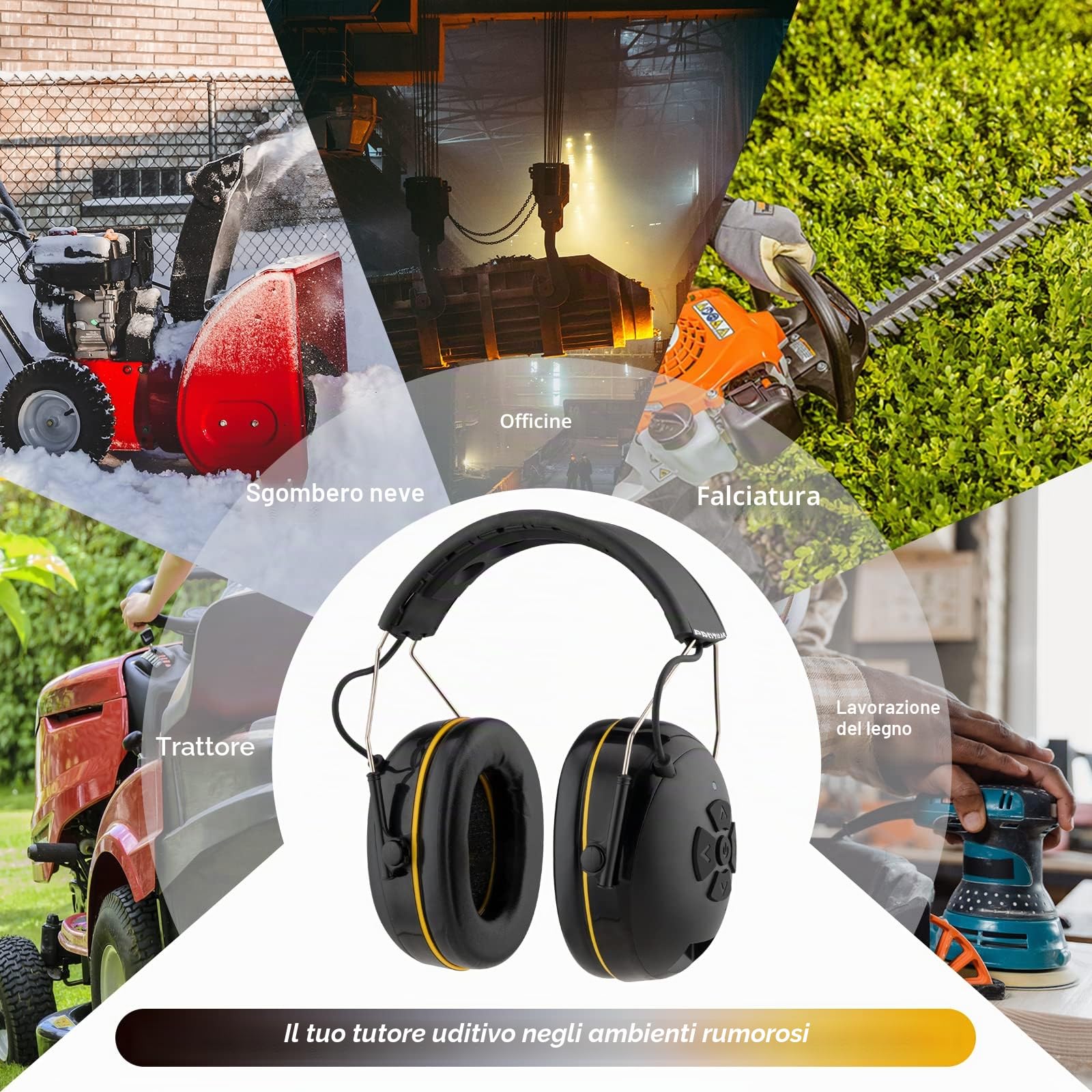 Cuffie Antirumore Bluetooth, microfono integrato per chiamate in vivavoce, protezione dell'udito ideale per la falciatura, lavorazione del legno, SNR 30dB