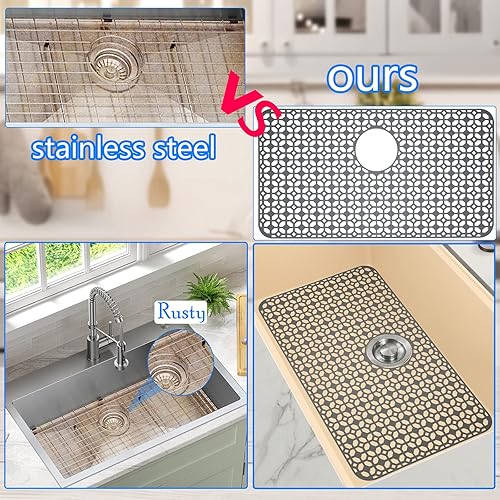 Miniatura 9 de QKVCX Protectores de fregadero para fregadero de cocina, 28.25 x 14.2 pulgadas, protectores de fregadero para cocina, tapete de drenaje de