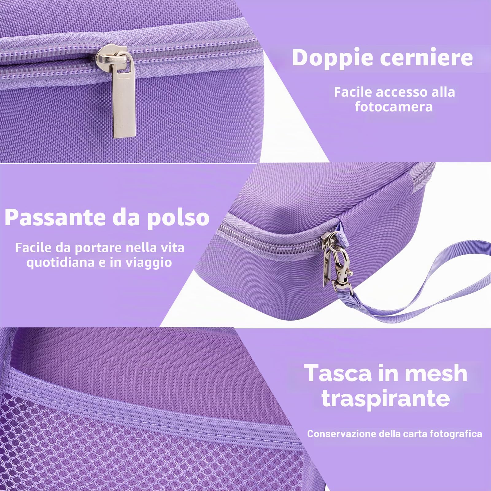 Borsa compatibile per fotocamera istantanea Polaroid GO, custodia protettiva rigida in Eva per Polaroid GO, custodia antiurto - Nero, Lilla, 14*10*8 cm