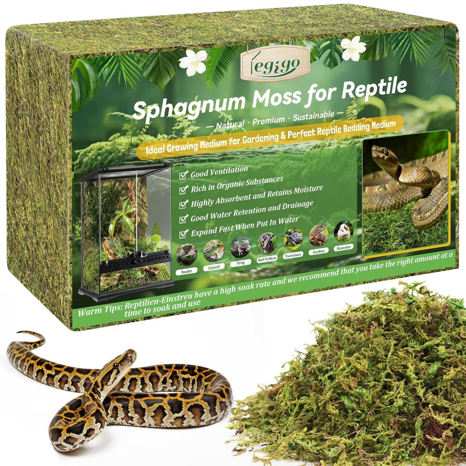 Legigo 2.6LB Sphagnum Moss for Reptile- 48QT