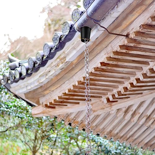 Miniatura 6 de Ripeng Paquete de 2 adaptadores de canal de cadena de lluvia, adaptador de cadena de lluvia de metal negro, accesorios de instalación de aluminio