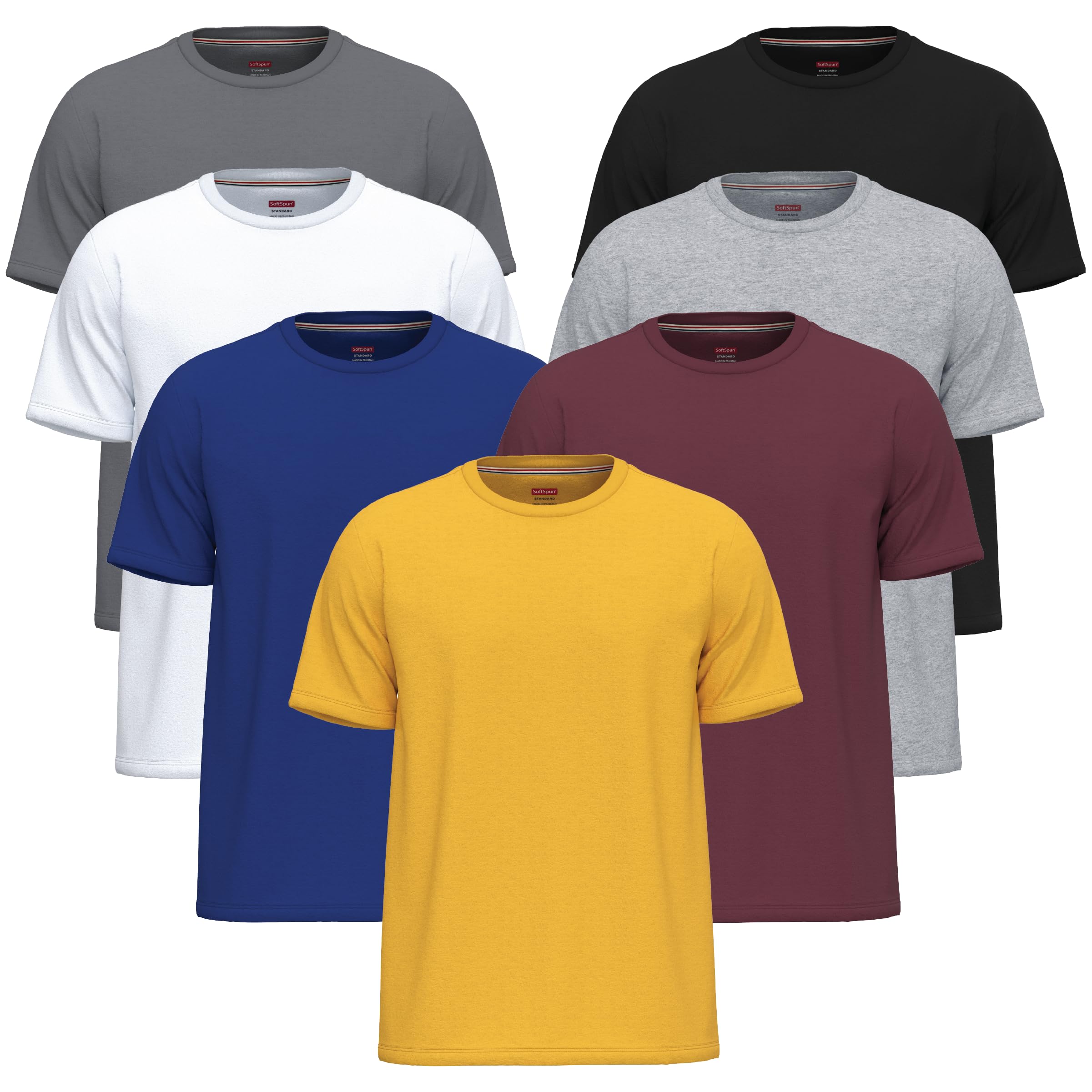 SoftSpun 7 Pack Mens Medium Tshirt Multipack – Cotton Mens Tshirts, Black T Shirt Men, Summer Shirts for Men Adult Short Sleeves