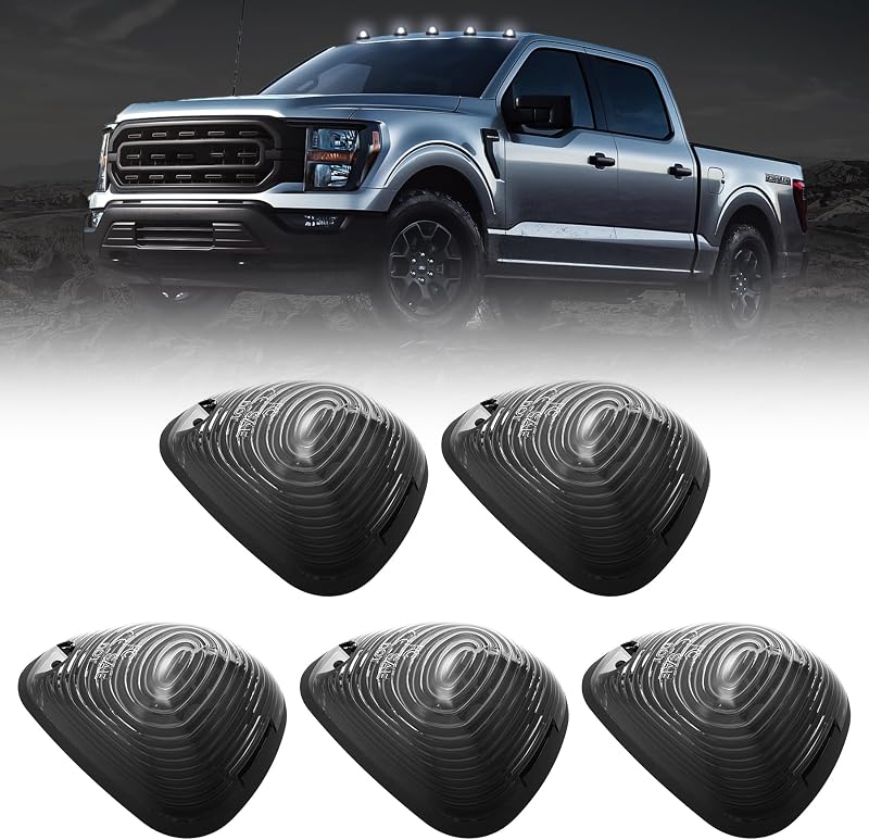 Luzes de teto LED para cabine AMEXMART com lente fumê para Ford F-Series e E-Series – Kit com 5 unidades