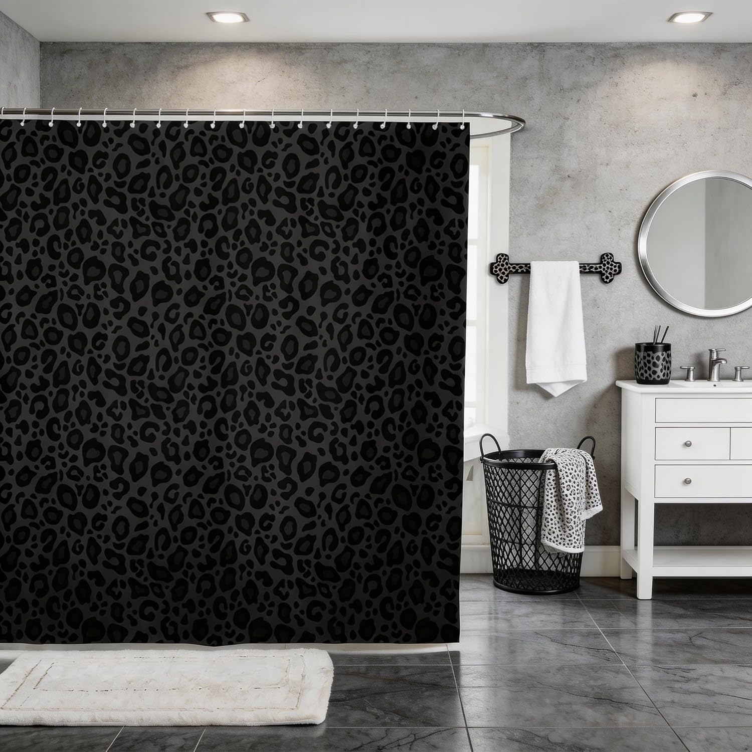 Castle Fairy African Cheetah Wildlife Bathroom Curtains for Kids Teens Adults,Gray Wild Animal Skin Shower Curtains,Leopard Print Bath Curtains with 12 Hooks,Waterproof,72" W x 78" L