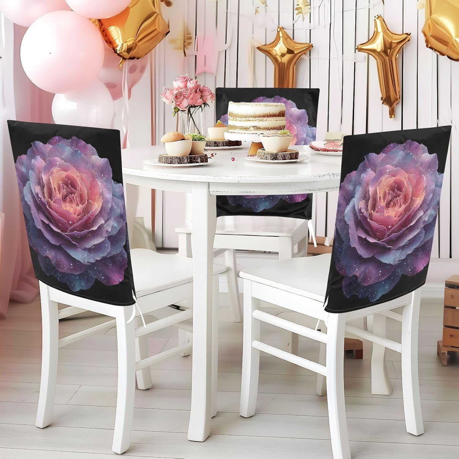 ALAZA Romantic Roses Chair Back Cover Set of 6, Washable Reusable Removable Chair Slipcovers Decorative Chair Cover for Home Kitchen Wedding Party