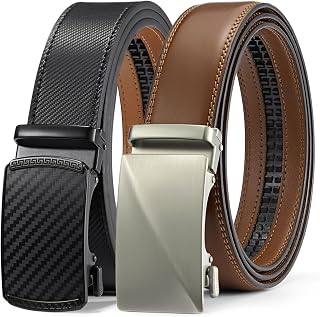 BOSTANTEN Leather Ratchet Belts for Men 2 Pack Trimmable 1 3/8“ Gift Boxed | Smooth Sliding, Micro Adjustable Buckle, Tailored Size, Holeless, Dress or Casual
