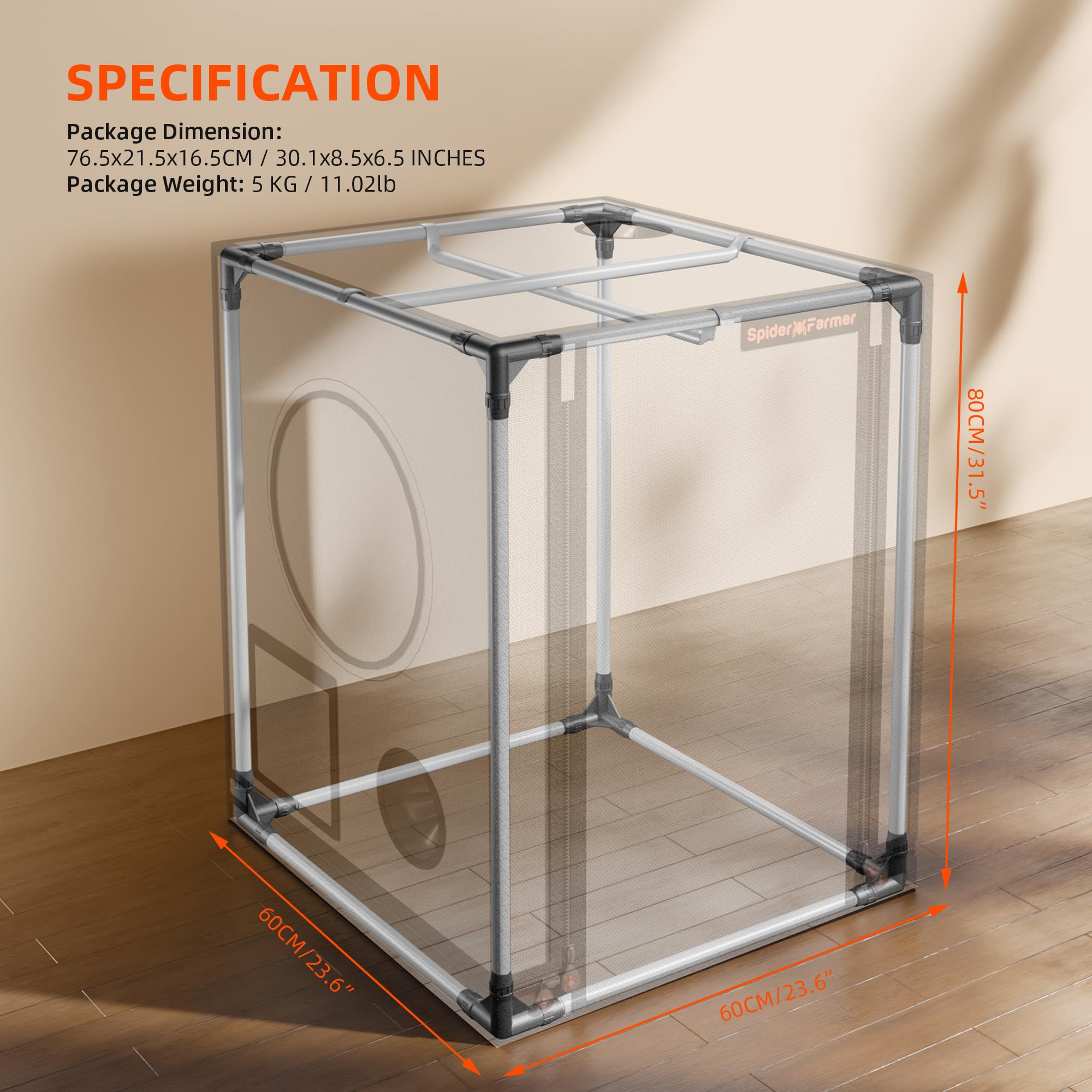 Spider Farmer Piccola tenda per aerogard, 60 x 60 x 80 cm, con porta roll-up, finestra di osservazione, lamiera inferiore rimovibile, tessuto mylar 2000D, per sistema di coltivazione idroponica
