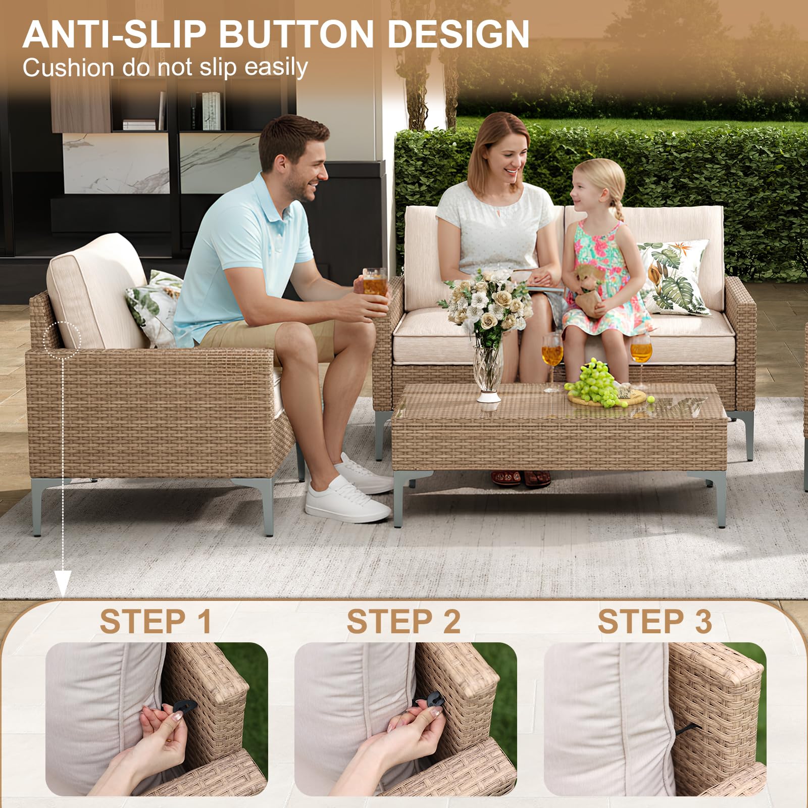 How to Choose a Patio Conversation Set (2026) 1 JOYURE 4-Piece Patio Furniture Set,Outdoor Wicker Patio Conversation Set with Te - product photo