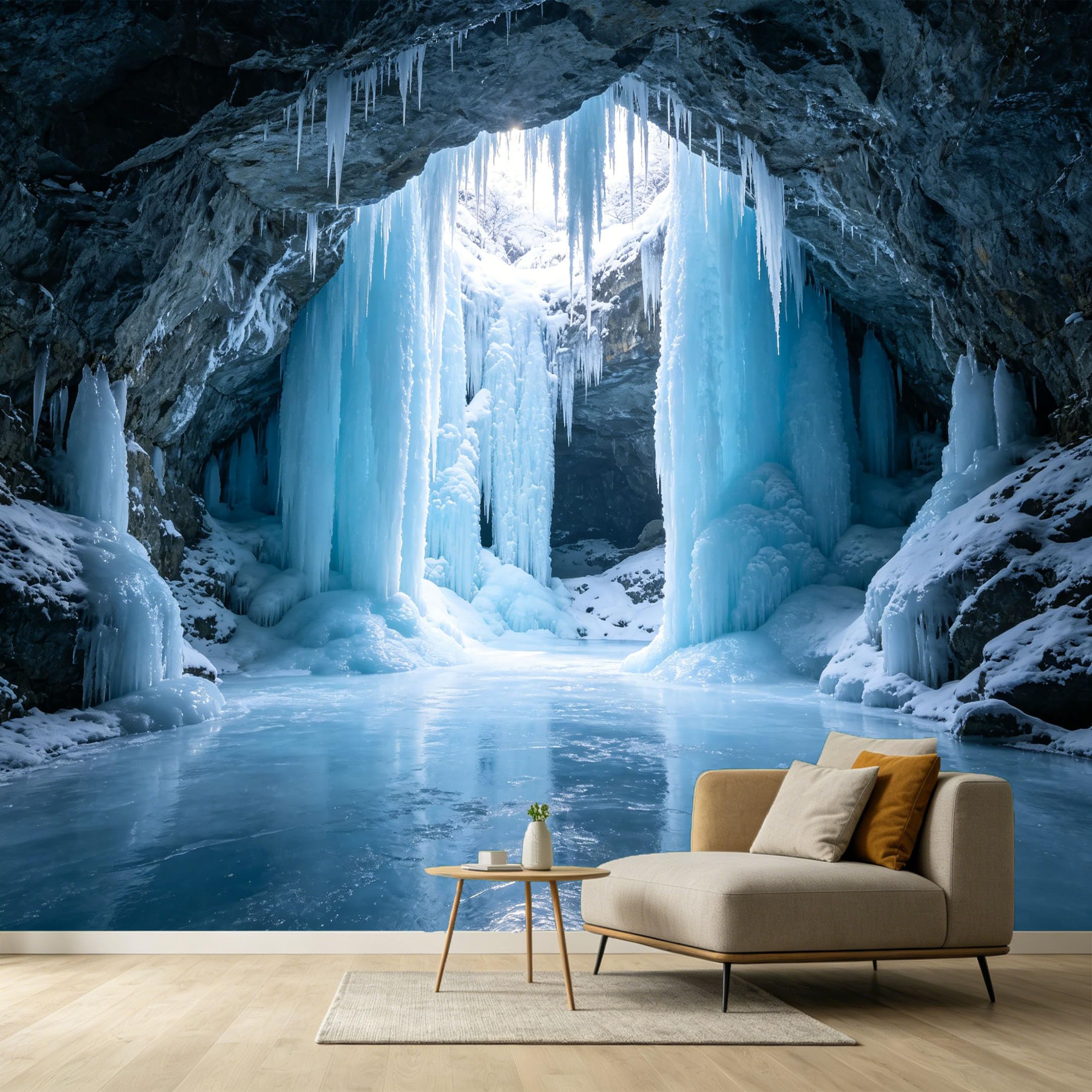 Custom Size Wall Murals Frozen Waterfall Cave Landscape 3D Trompe Loeil Ice Stalactites SelfAdhesive Wall Fabric Removable Large Wallpaper for Photo Living Room