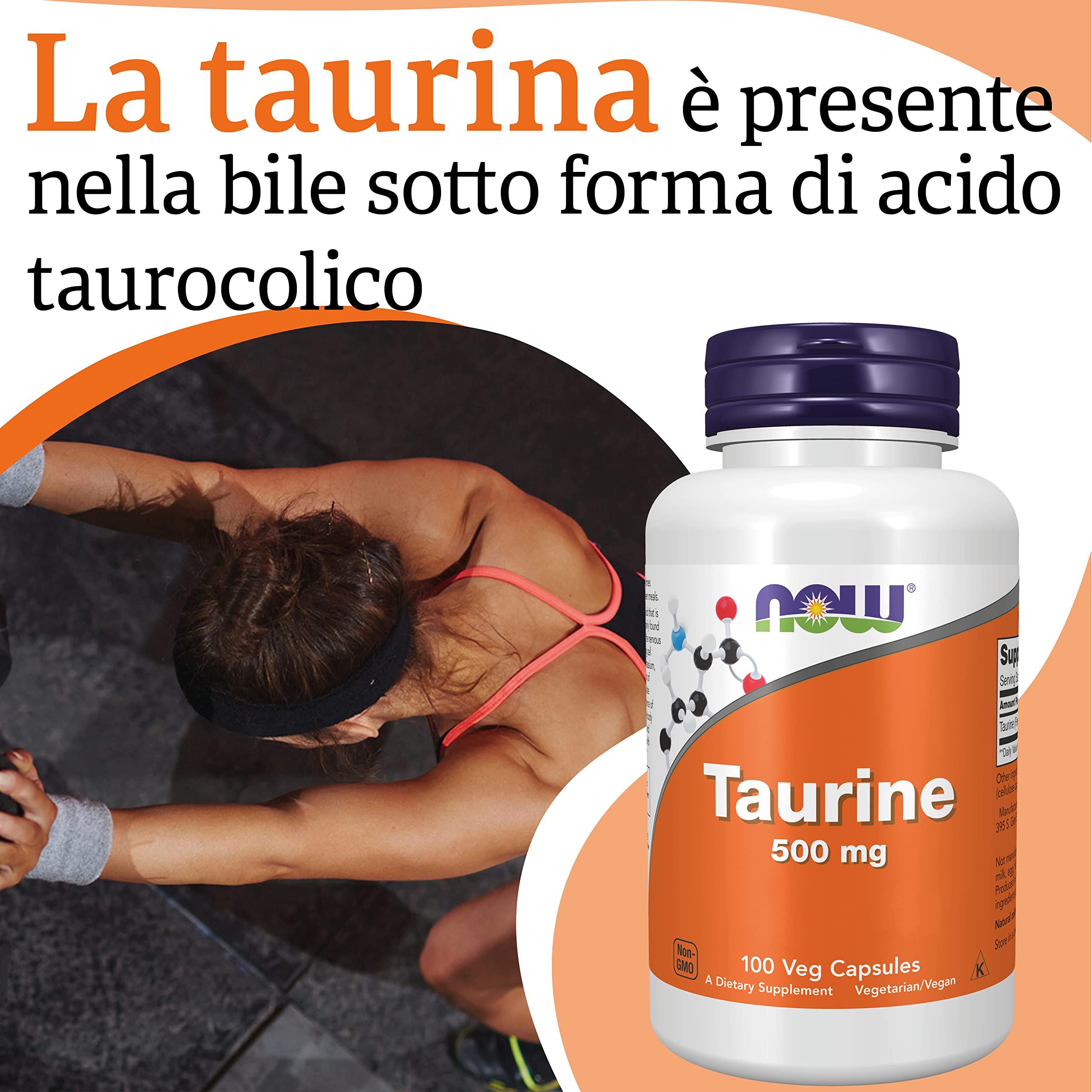 Now Foods, Taurina, 500 mg, 100 Capsule vegan, Testato in Laboratorio, Aminoacido, Senza Gutine, Senza Soia, Vegetariano