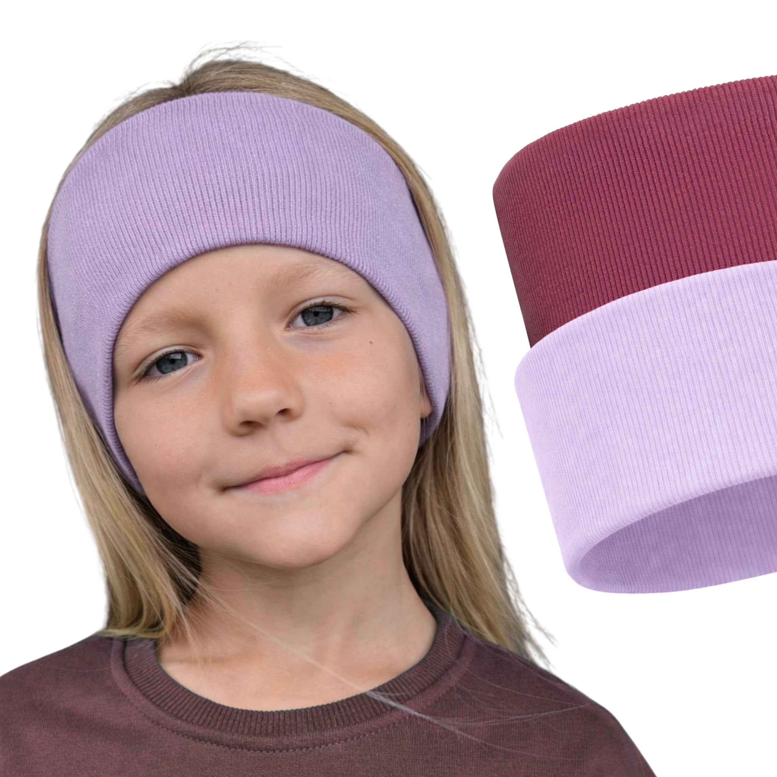 Bubalove - Set 2 x Stirnband kinder mädchen - Handgenähte Stirnbänder - Baby Haarband Baumwolle - schweißband für herbst und winter - 2-12 jahre - 2 Stück -Dunkelrosa/Lila