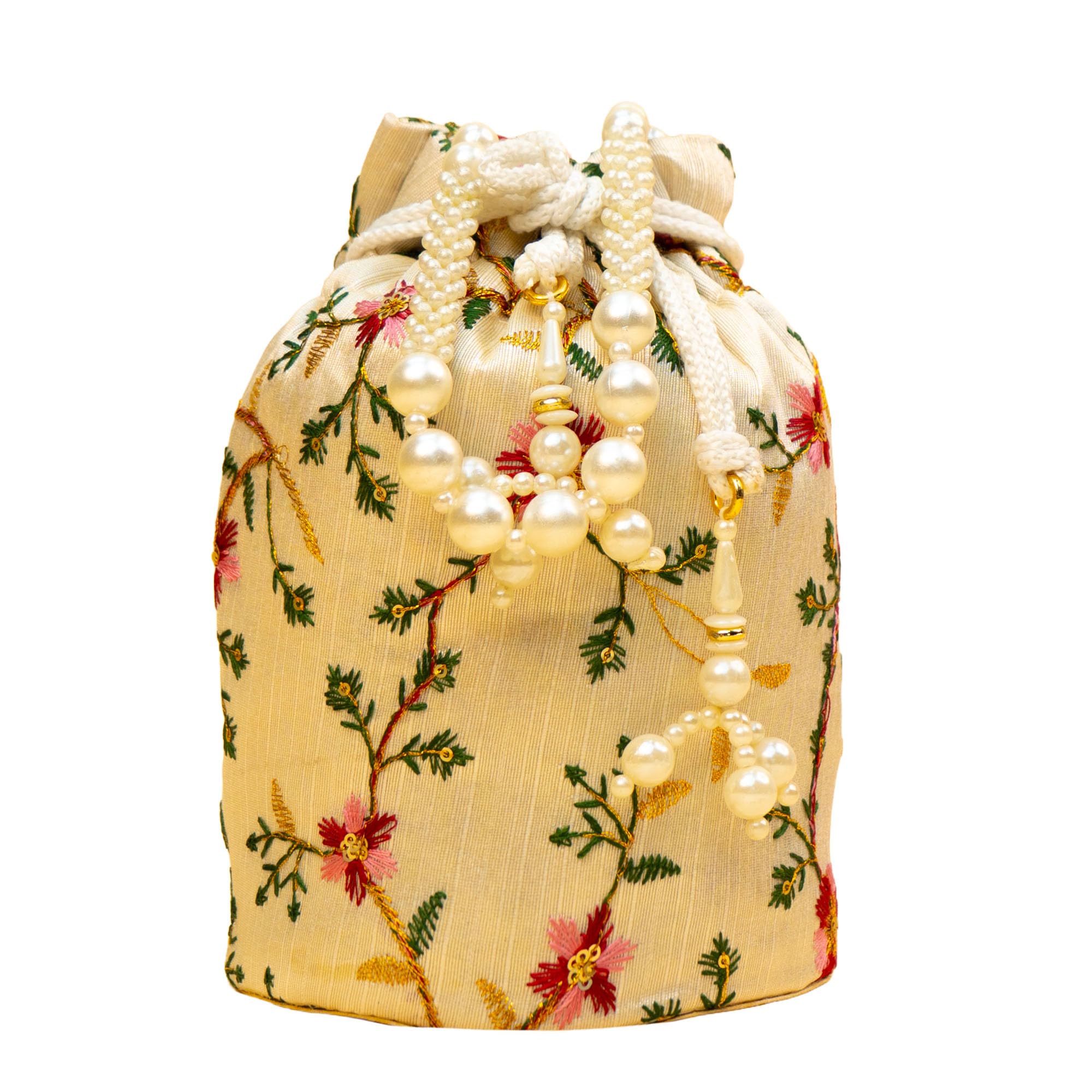 Classic Threadwork Potli Bag with Elegant Pearl Handle, Premium Embroidered Fabric, Drawstring Closure, Festive & Wedding Accessory-image-46