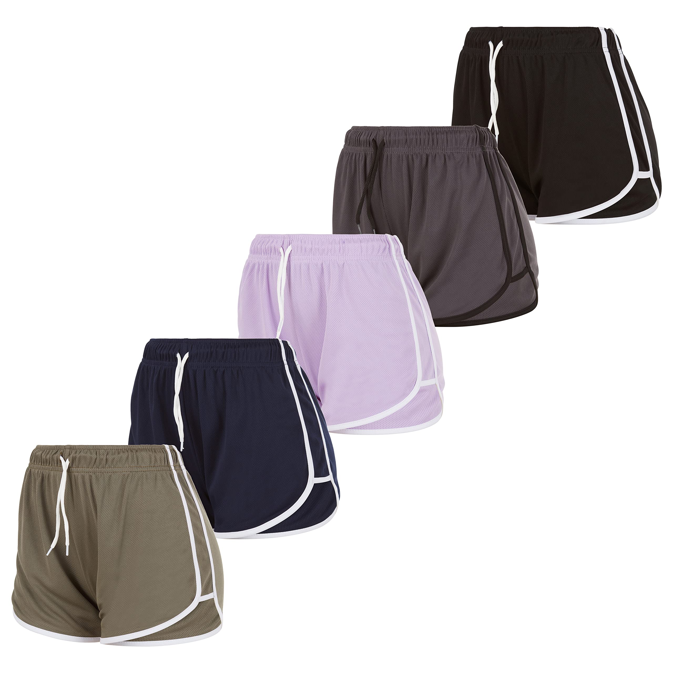 Essential Elements Womens Active Shorts - Drawstring Gym Shorts for Yoga, Workout, Running, Training 5-Pack