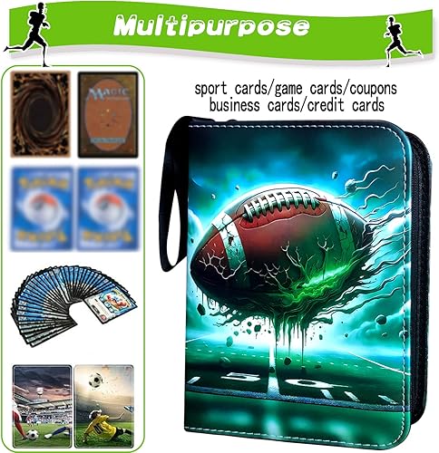 Miniatura 6 de Carpeta de tarjetas de fútbol, carpeta de tarjetas intercambiables, 4 bolsillos con 50 fundas extraíbles, se adapta a 400 tarjetas deportivas,