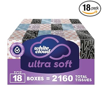 White Cloud Ultra Soft 3-Ply Facial Tissue, 18 Box Multipack, 120 Tissues Per Box