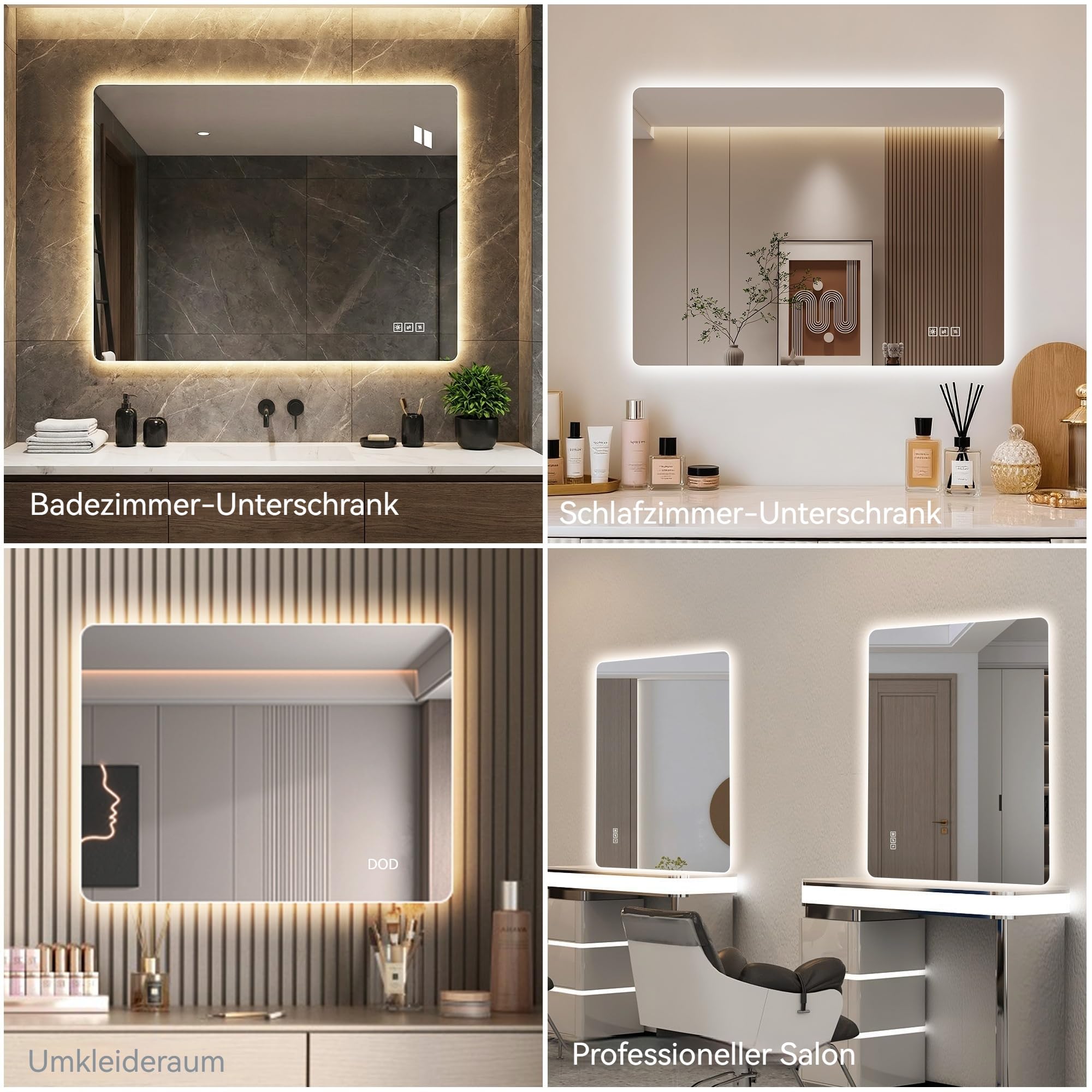 Gecheer LED Spiegel Badezimmer 70x90cm dimmbar mit Touch Control Anti Fog HD kupferfreiem Glas für Make up Rasur Pflege Badezimmer Schlafzimmer Ankleidezimmer