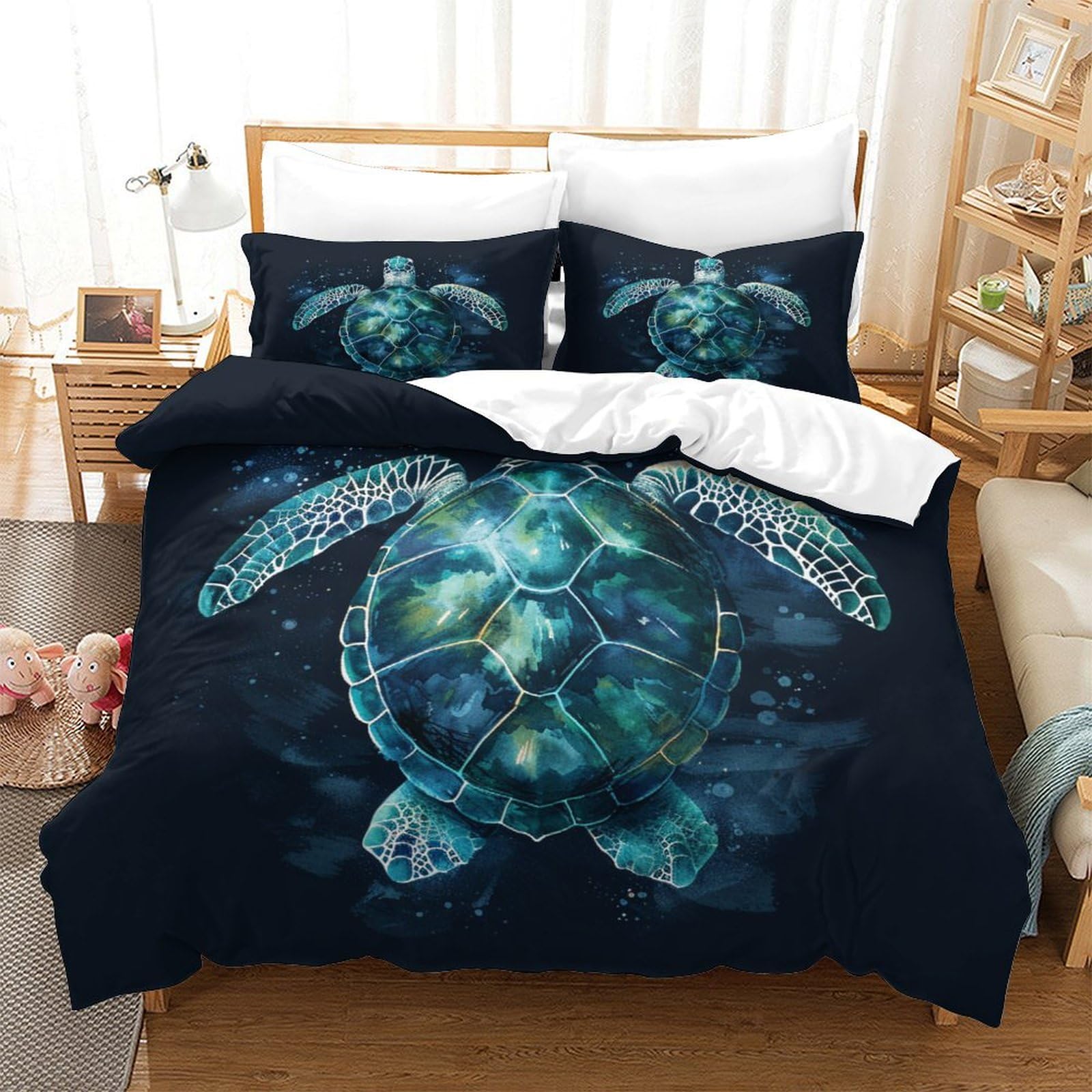 P1s9u7w5y Sea Turtle-2 Oceanic 3D Printed Turtle Duvet Cover Set 3Pcs Microfiber Aquatic Bedding Set Double（200X200cm）