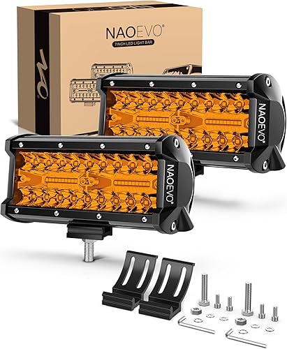 Miniatura 1 de NAOEVO Barra de luz LED ámbar de 7 pulgadas, 240 W, 24000 lúmenes, luces antiniebla, luces LED con haz combinado de inundación, luces de trabajo LED